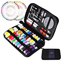 TUXWANG Kit de Costura con 130 Piezas Accesorios de Costura Premium con Funda de Transporte- 24 carretes de Hilo - 100 m…